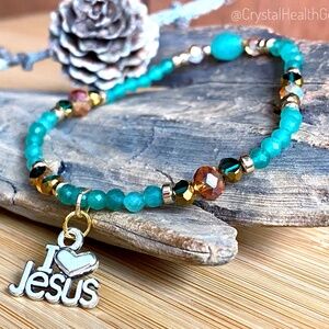I Love Jesus Aventurine with Austrian Crystals Bracelet